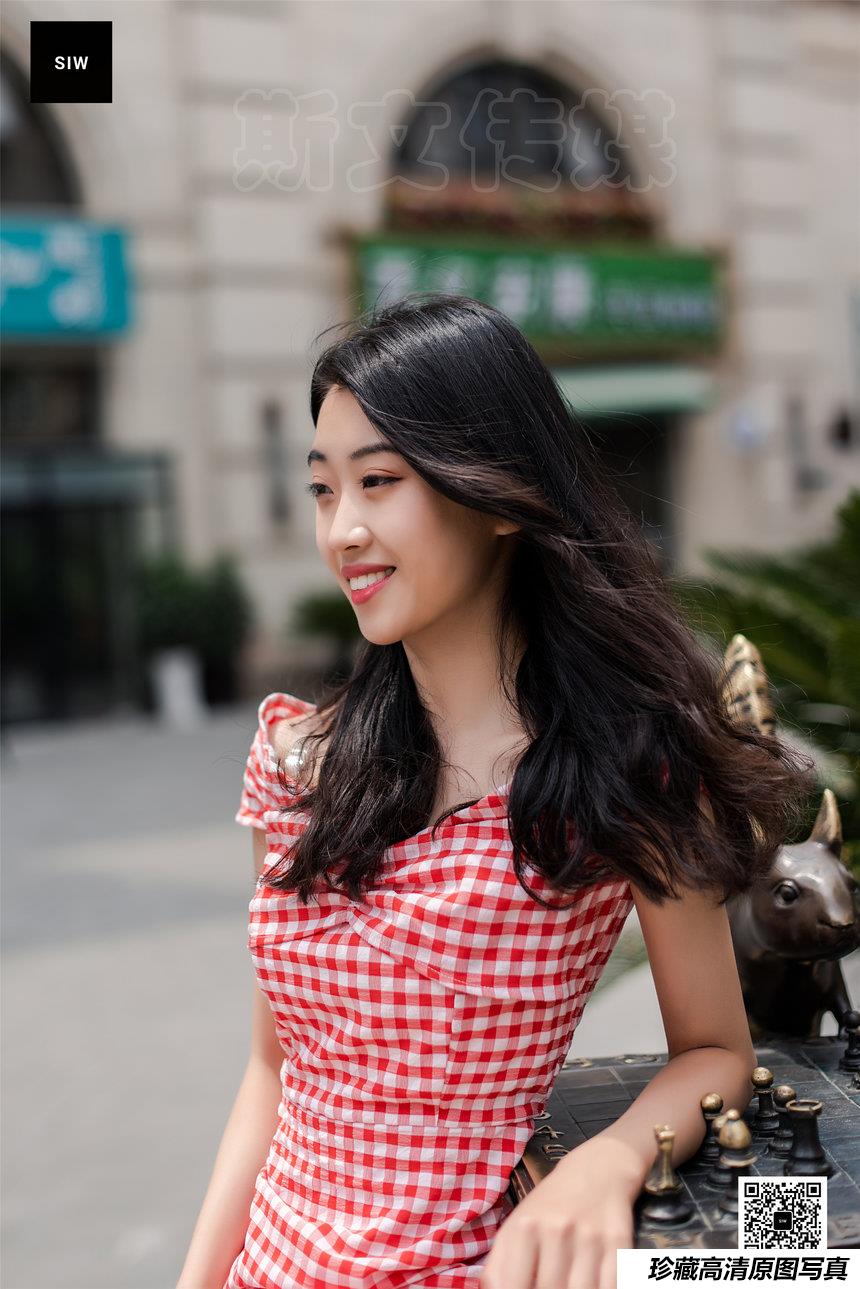 SIW斯文传媒 003 气质红白格V领时尚包臀裙 - 蓉儿 [65P-163M]